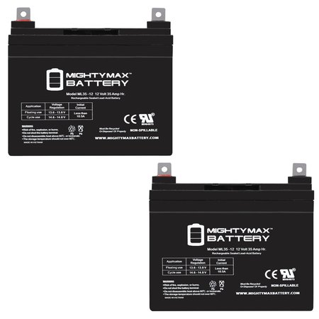 MIGHTY MAX BATTERY 12V 35AH Battery for Freerider FR168-3 FR168-4 FR510DX2 Power Chair - 2PK MAX3437354